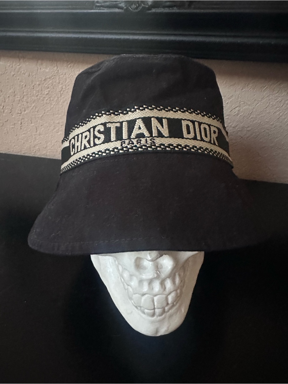 Dior Black Bucket Hat with Beige Logo Band - Picture 2 of 3